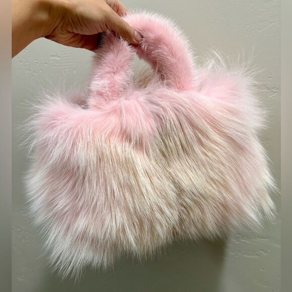 Handmade Real Fox Fur with Mink Fur Handle Satchel Bag, Includes 2 Strap Styles - Picture 9 of 16